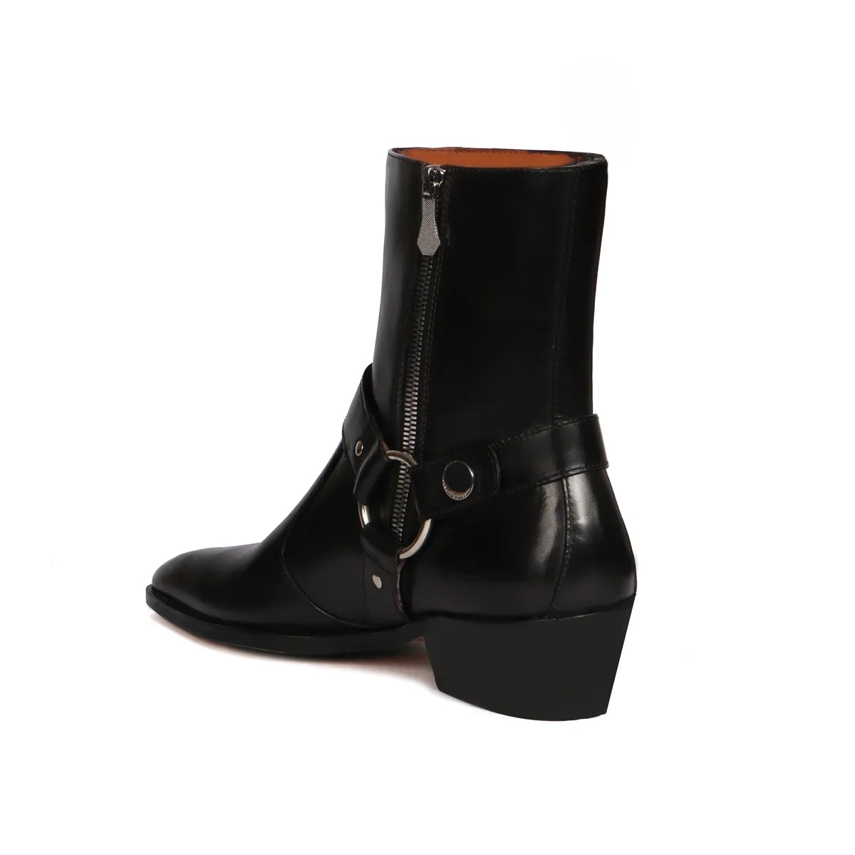 Stylish Buckle Strap Cuban Boots in Black Genuine Leather