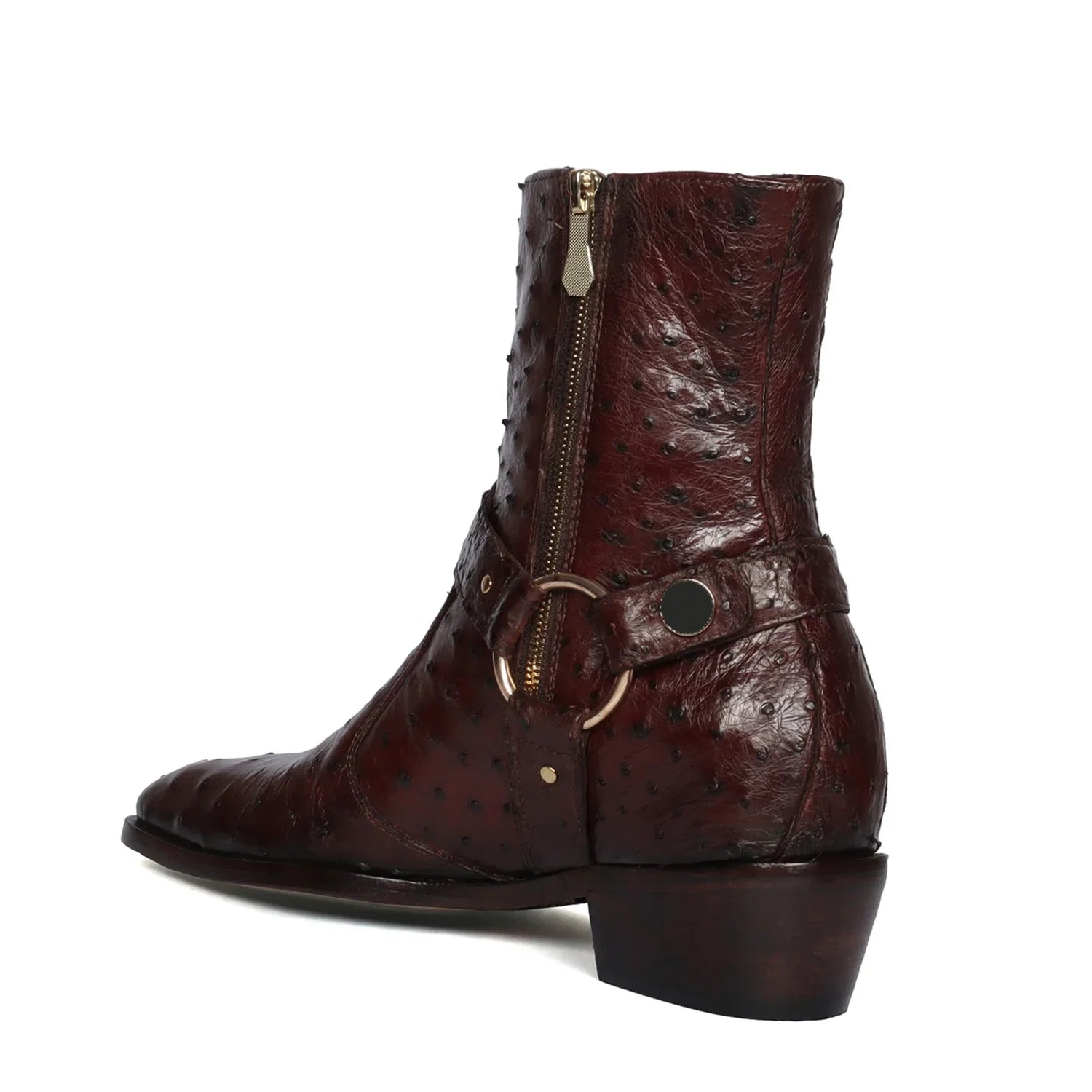 Exotic Dark Brown Boots in Ostrich Leather with Perfect Cuban Heels