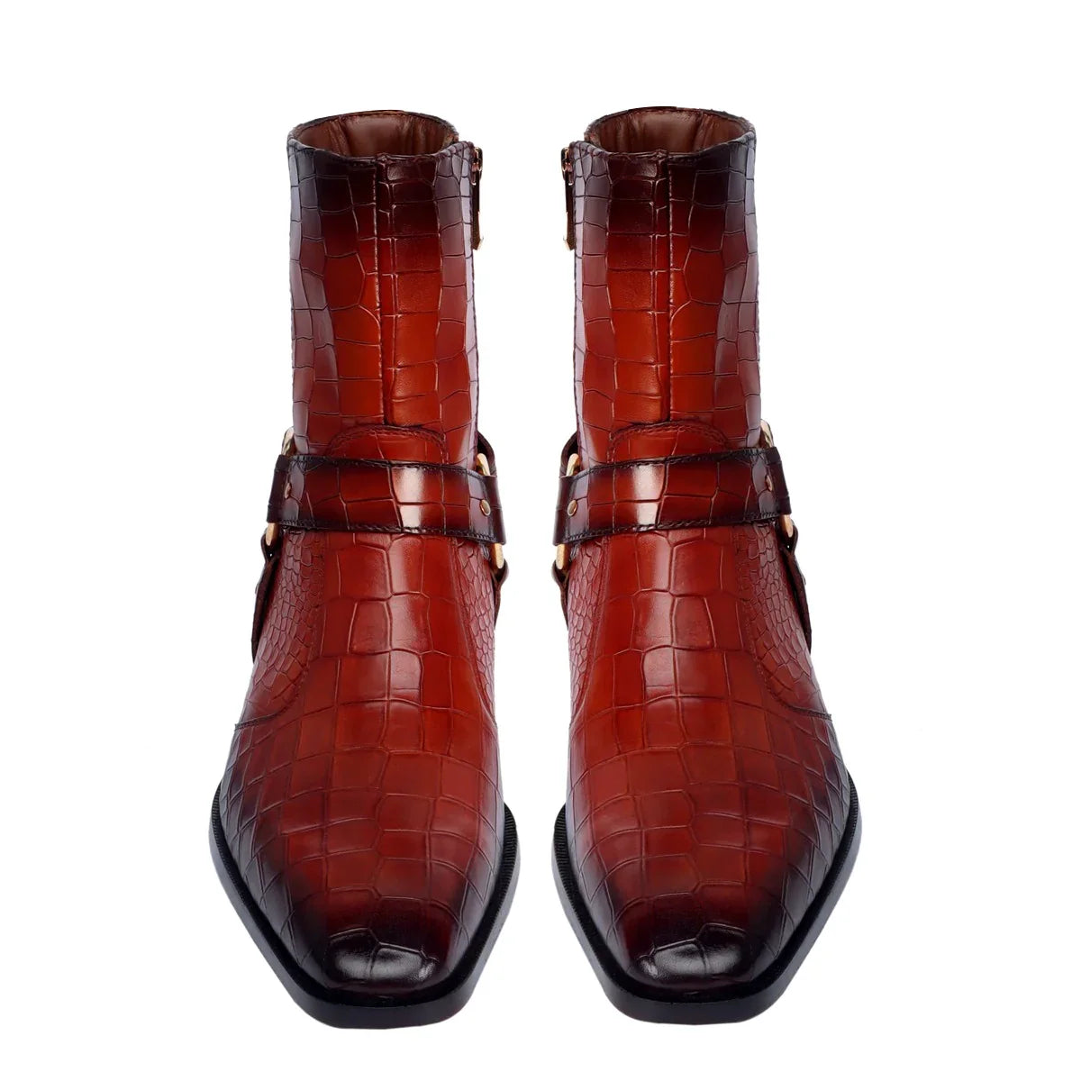 BUCKLE STRAP BURNISHED TAN CHELSEA BOOTS