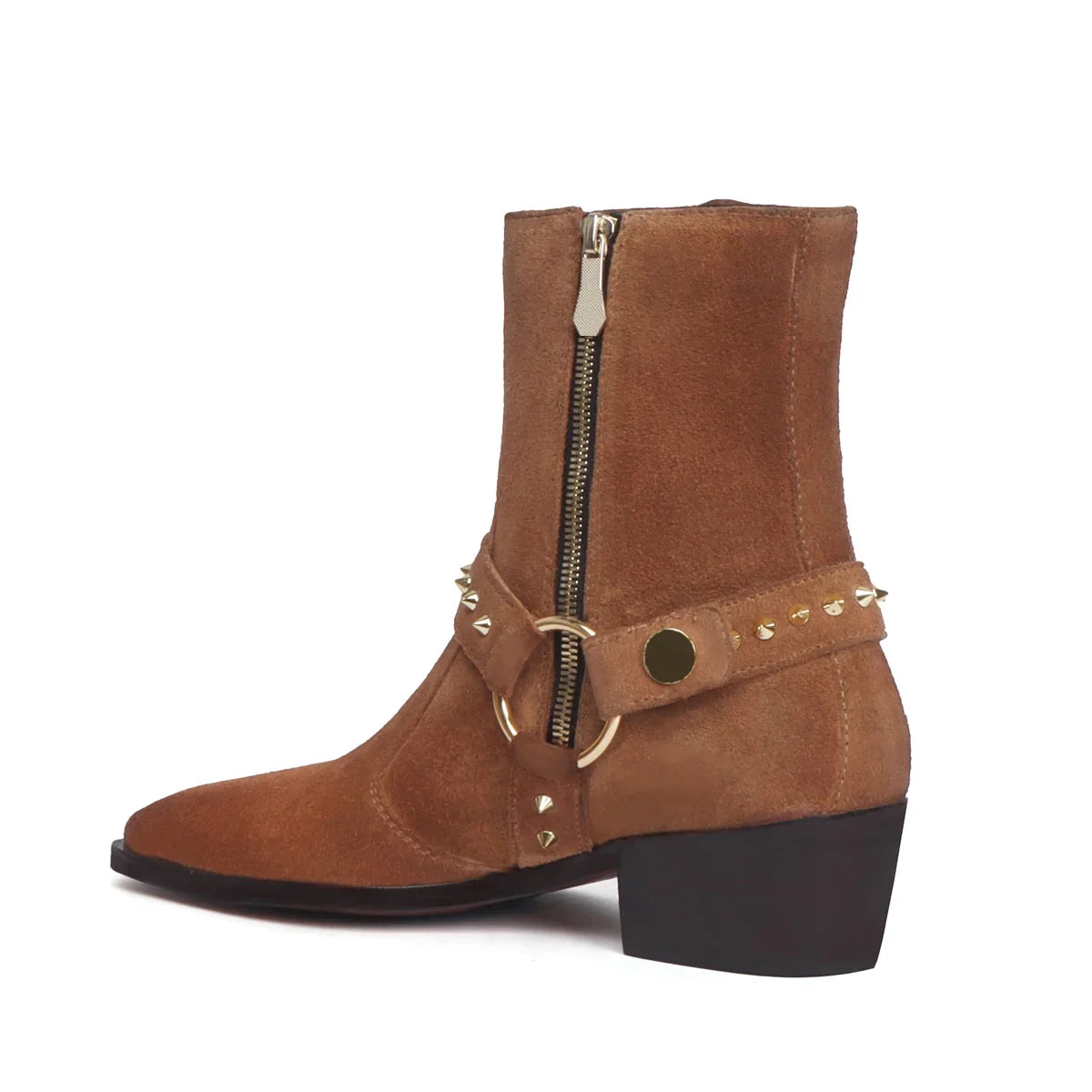 BROWN STUDDED BOOTS IN SUEDE LEATHER