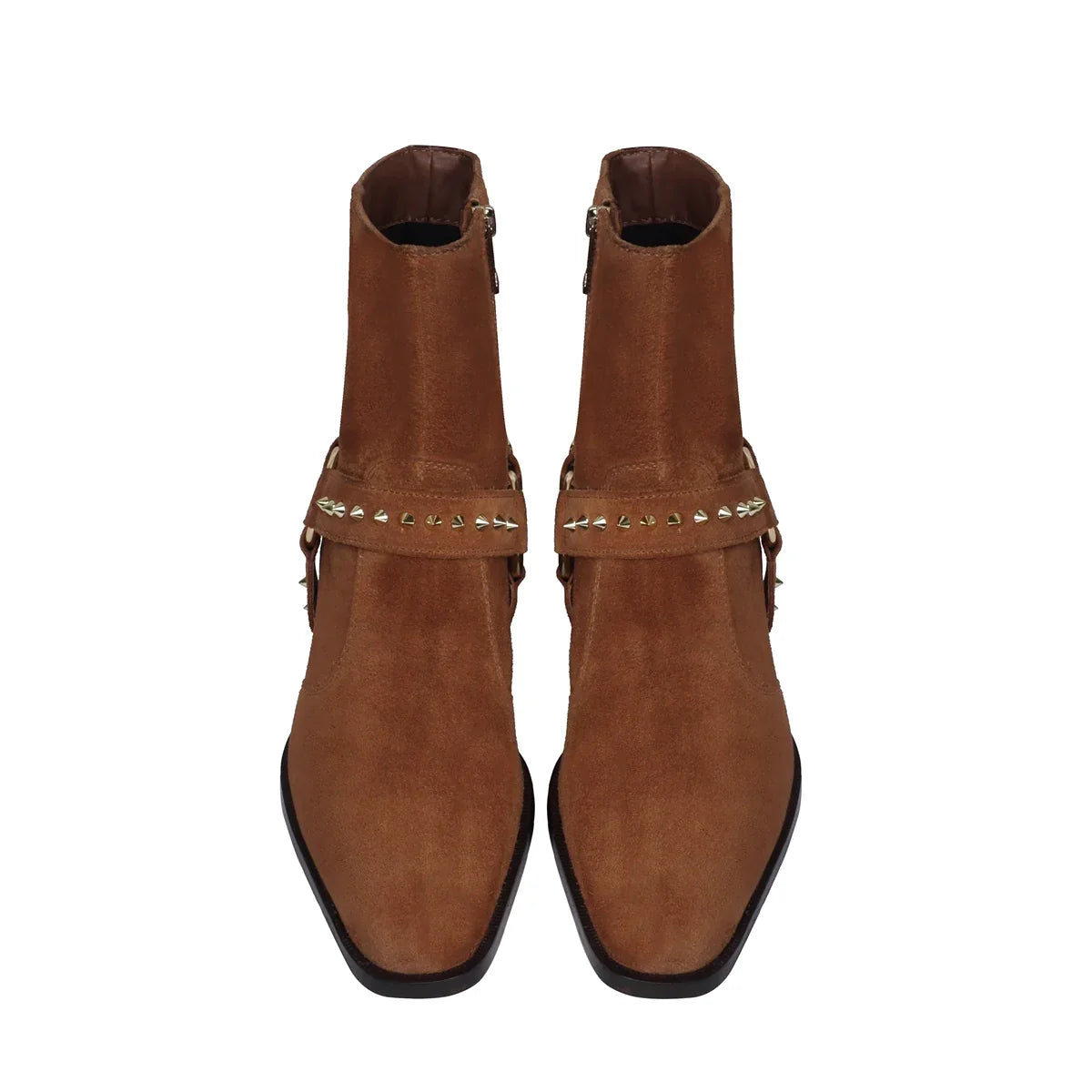 BROWN STUDDED BOOTS IN SUEDE LEATHER