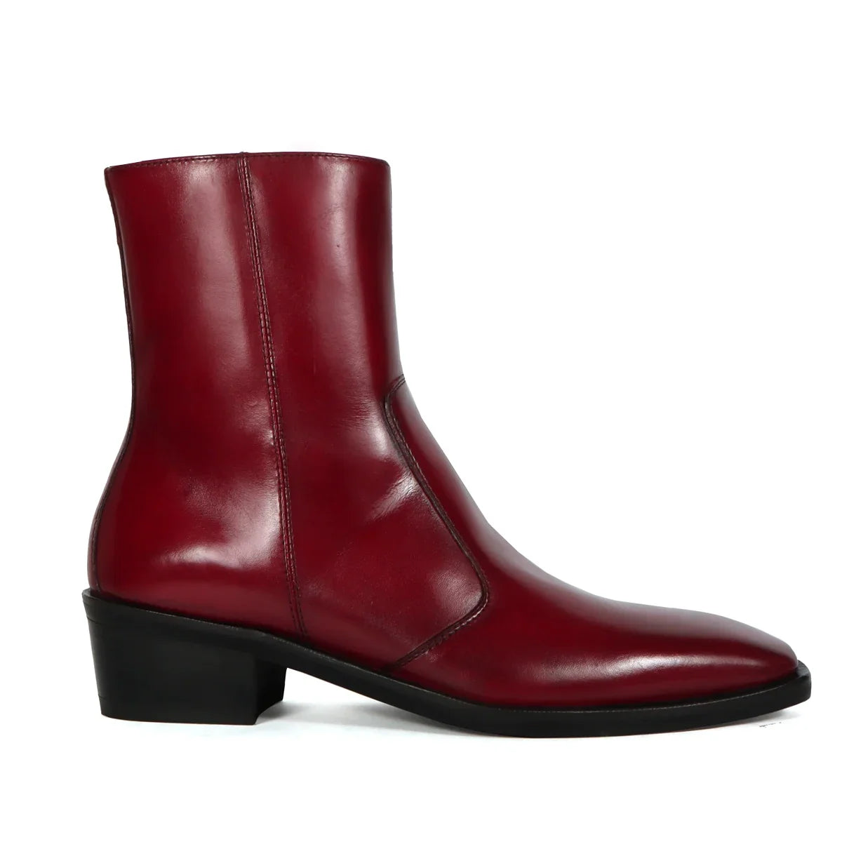 Cuban Chelsea Boots in Wine Genuine Leather with Zip Closure