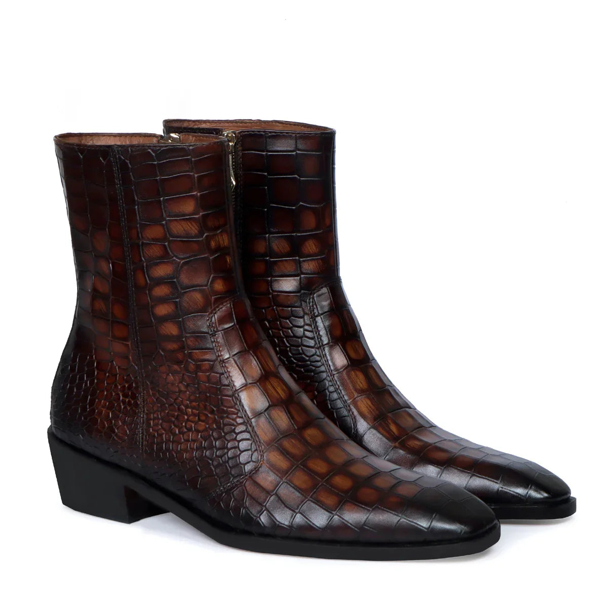 Smokey Finish Cuban Heel Chelsea Boots in Deep Cut Leather