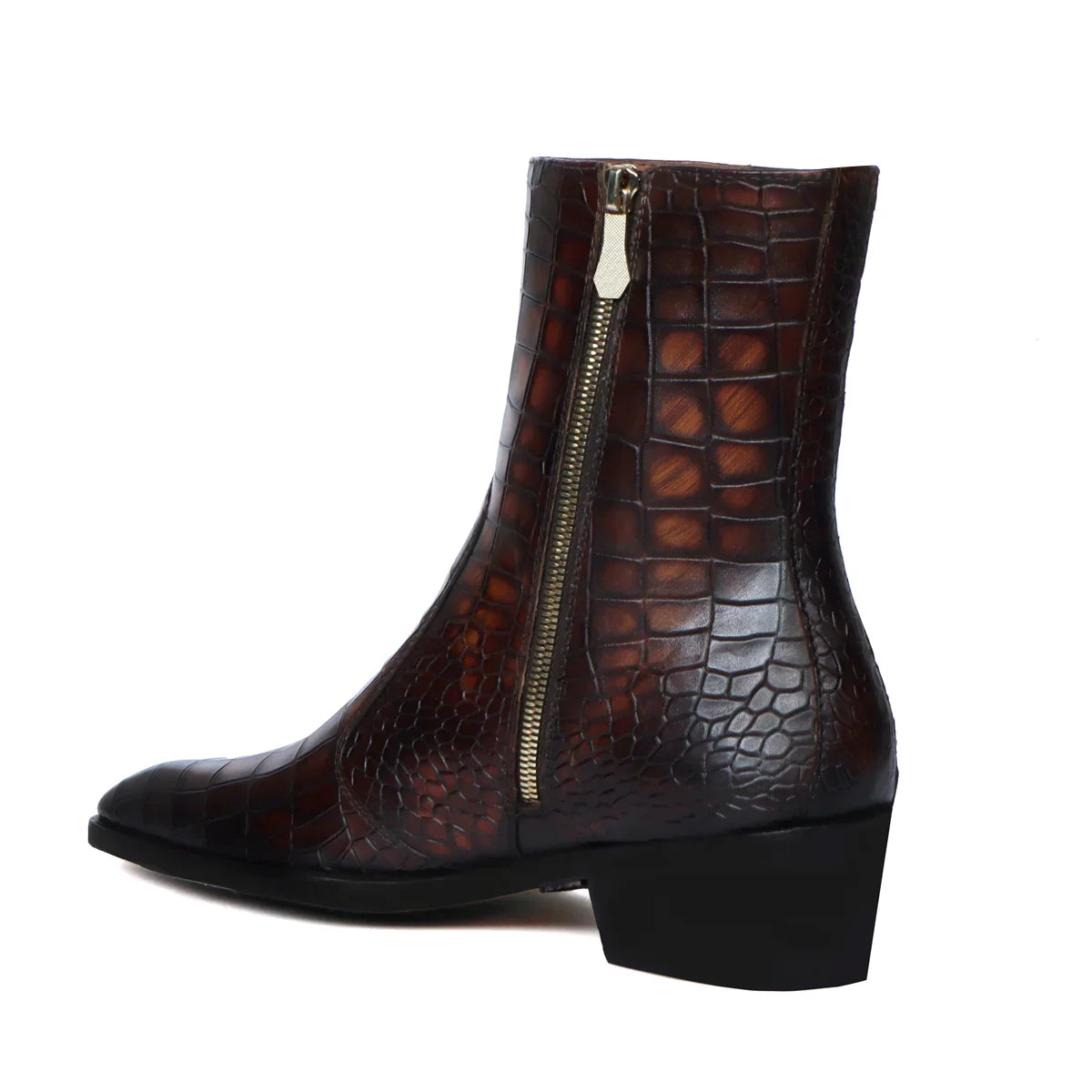 Smokey Finish Cuban Heel Chelsea Boots in Deep Cut Leather