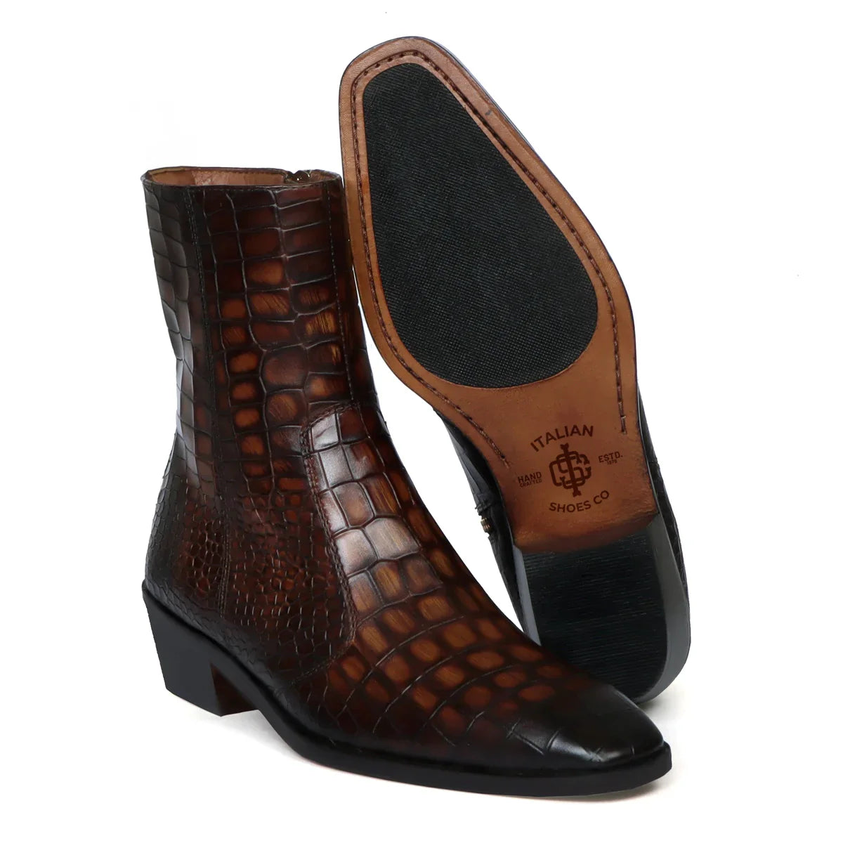 Smokey Finish Cuban Heel Chelsea Boots in Deep Cut Leather