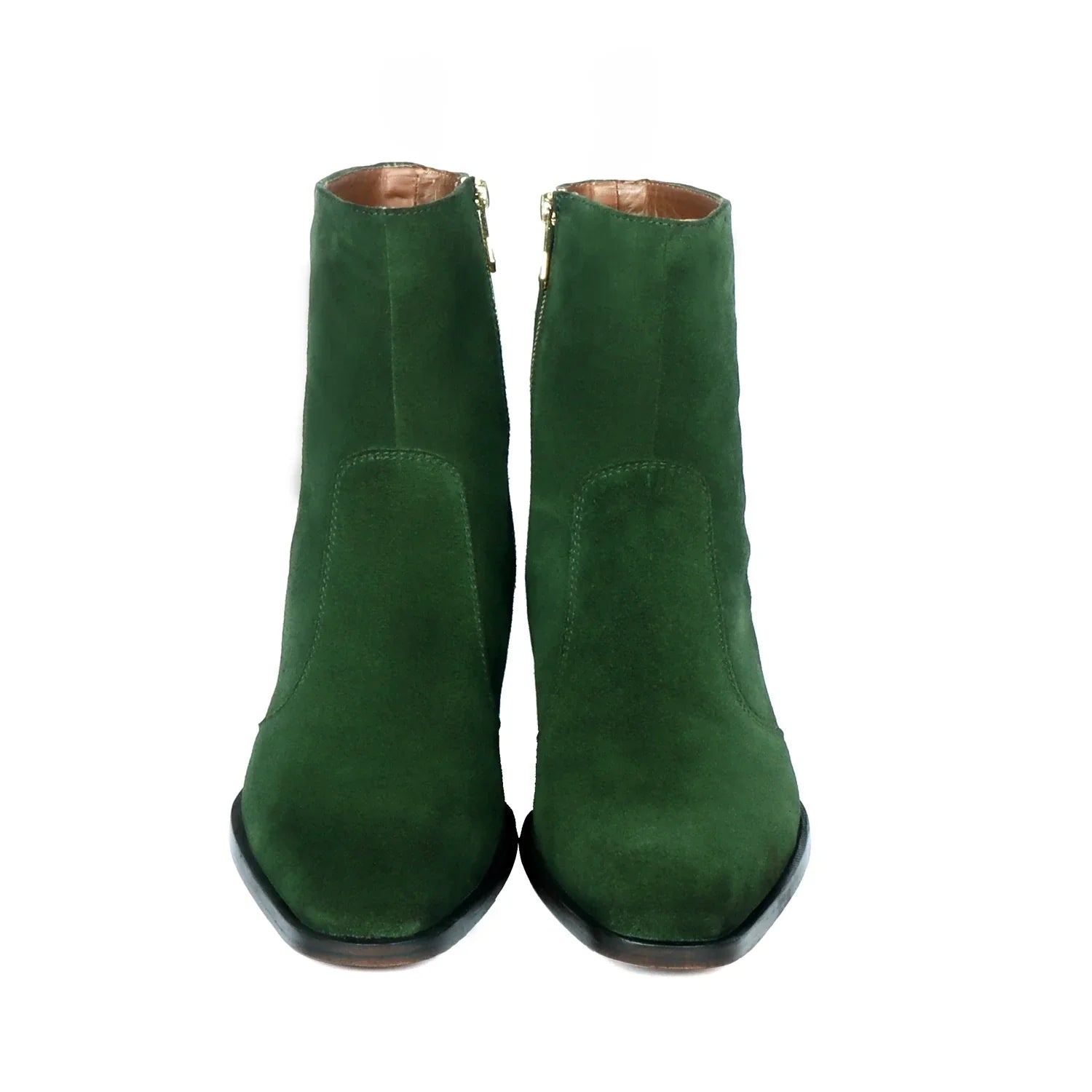 Cuban Heel Formal Boots High Ankle Green Suede Leather Zip Closure