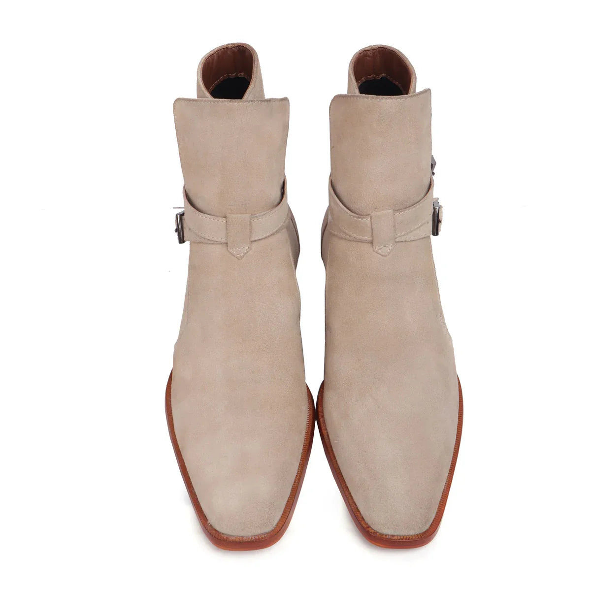 Jodhpuri Suede Leather Boots with Beige Ankle Wrap Around Buckle Strap