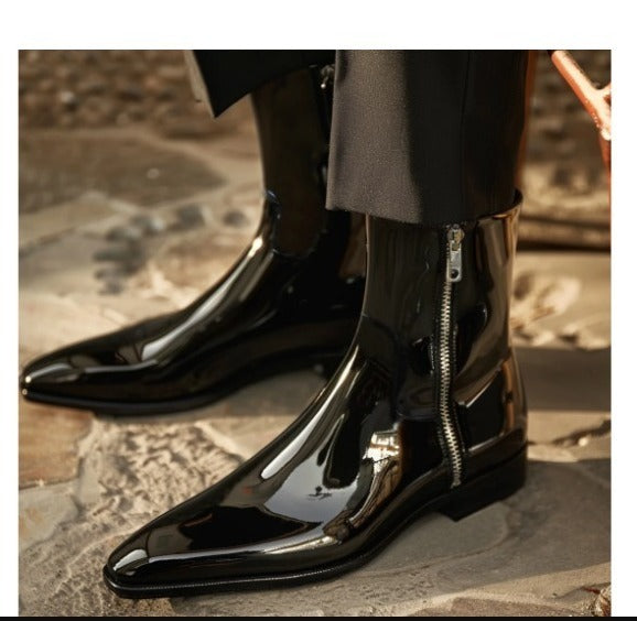 Patent Leather Zip-Up Shoes For Men