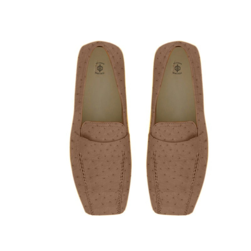 Ostrich Leather Loafer for Men Chestnut Color