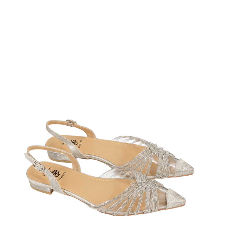 Women's Champagne Crystal Mesh Slingback Sandal