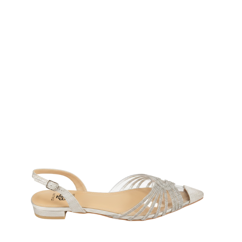 Women's Champagne Crystal Mesh Slingback Sandal