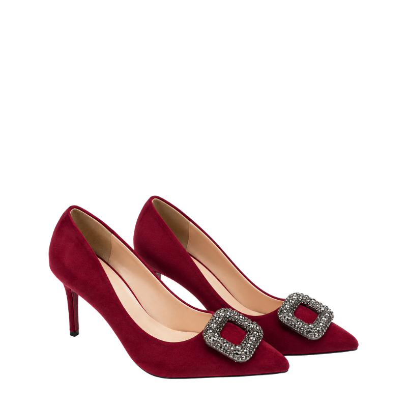 Women's Ruby Crystal Buckle Stiletto Pump Heels
