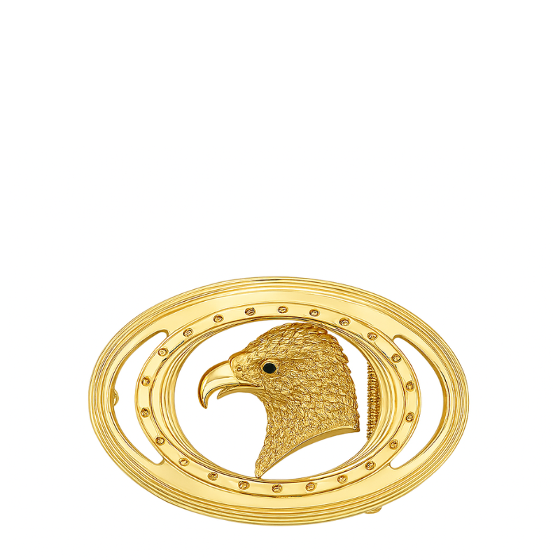 Luxury Brown Textured Leather Eagle Medallion oval-shaped Buckle Belt