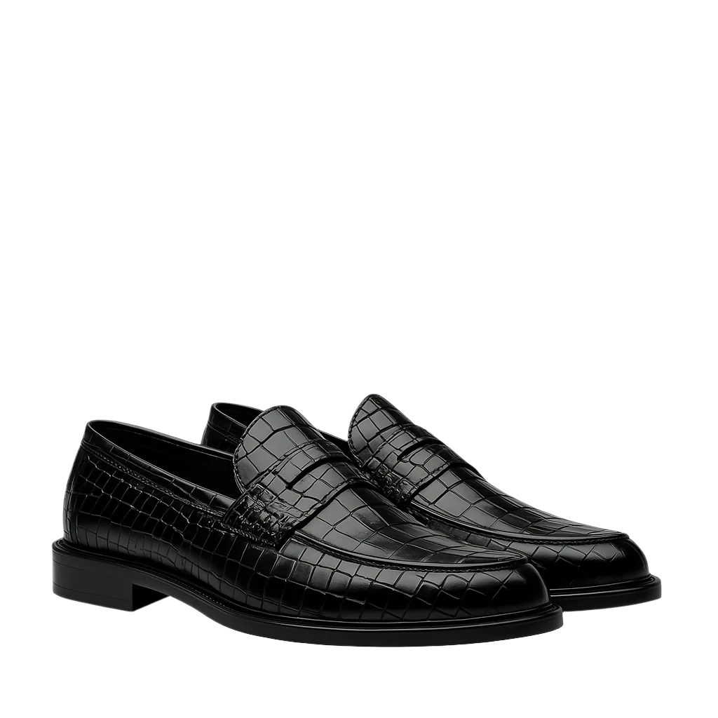 Croco Leather Printed Loafers