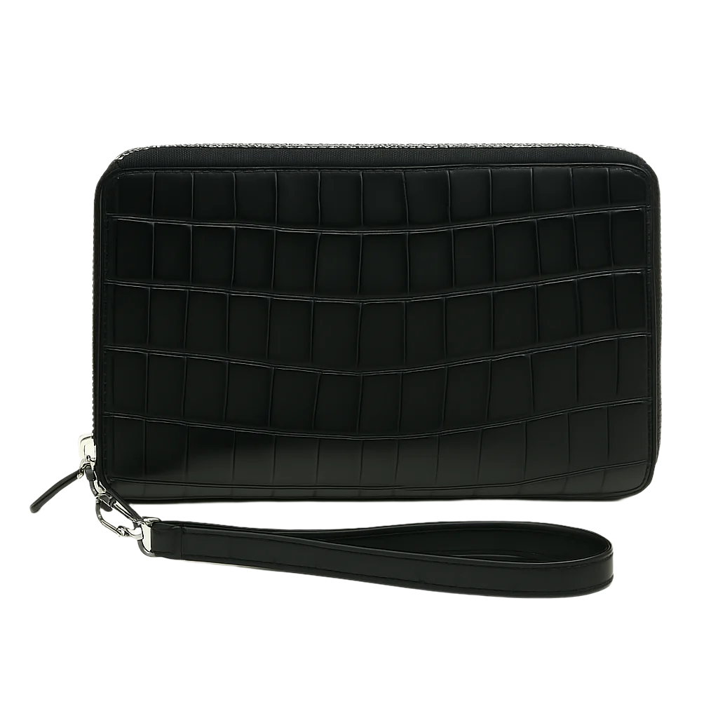 Croco Textured Around Zip Wallet