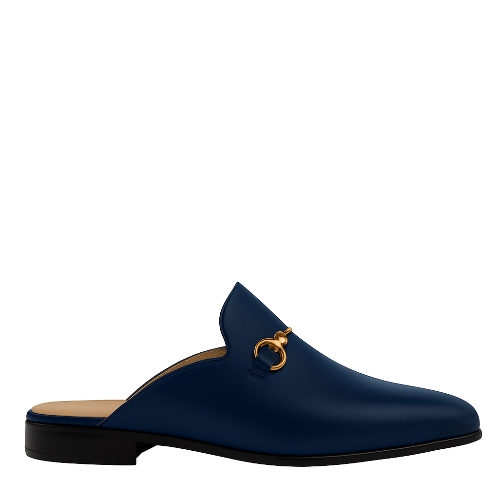 Plain Design Leather Mule Blue