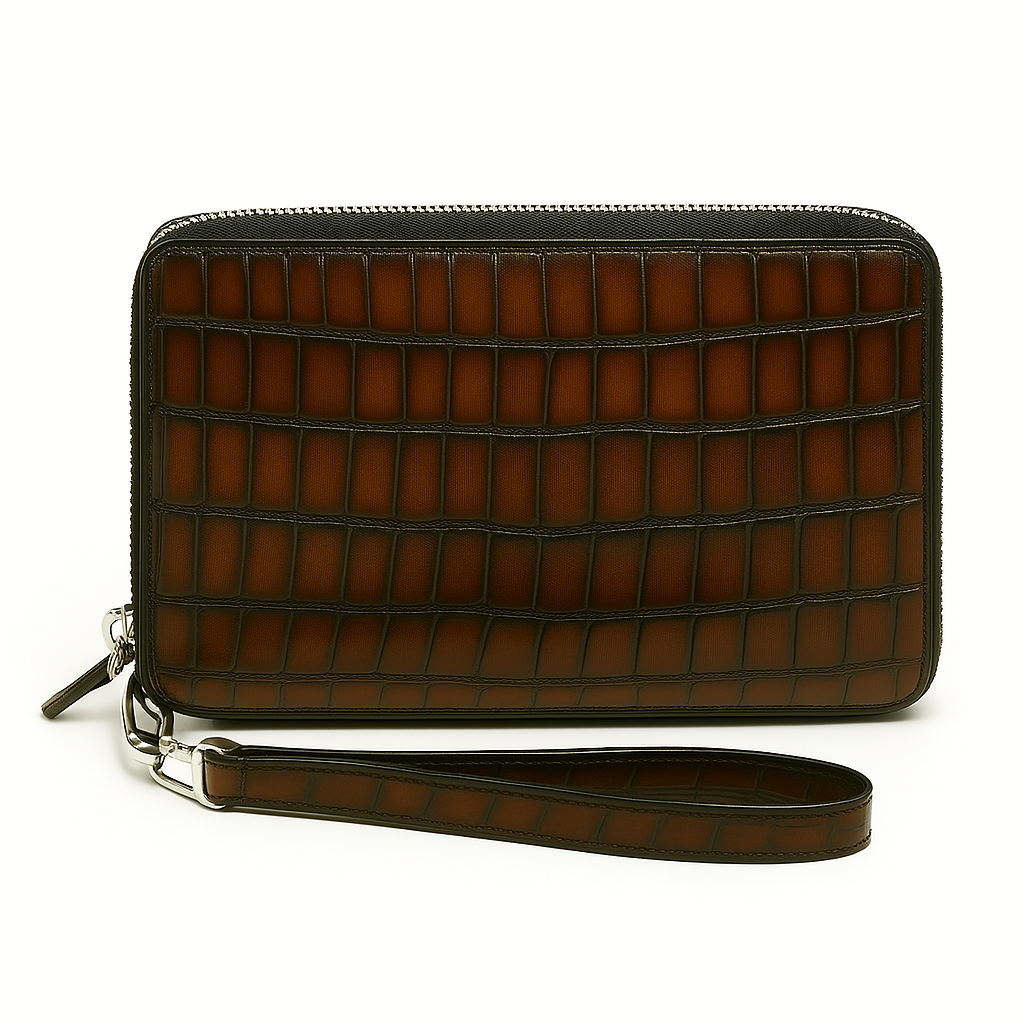 Croco Textured Around Zip Wallet