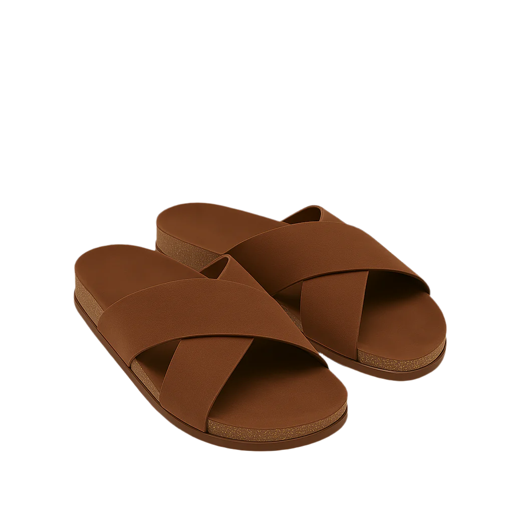 Men's Cross Strap Suede Burgundy Comfort Slipper