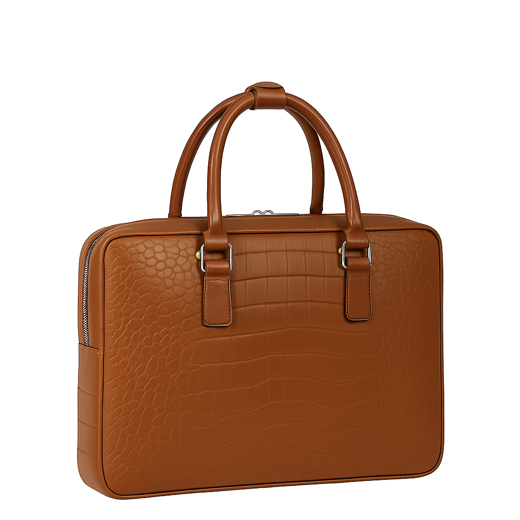 Italian Croco Leather Textured Briefcase Black Edition