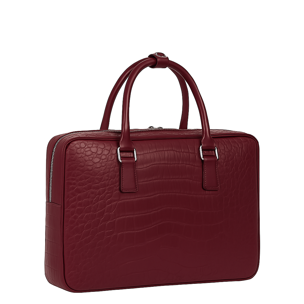 Italian Croco Leather Textured Briefcase Tan Edition