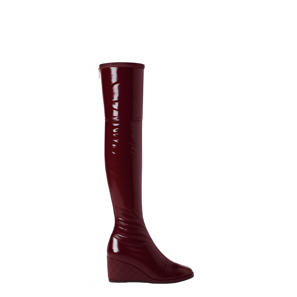 Womens Leather Luxury Over the Knee High Boots with Wedge Heel
