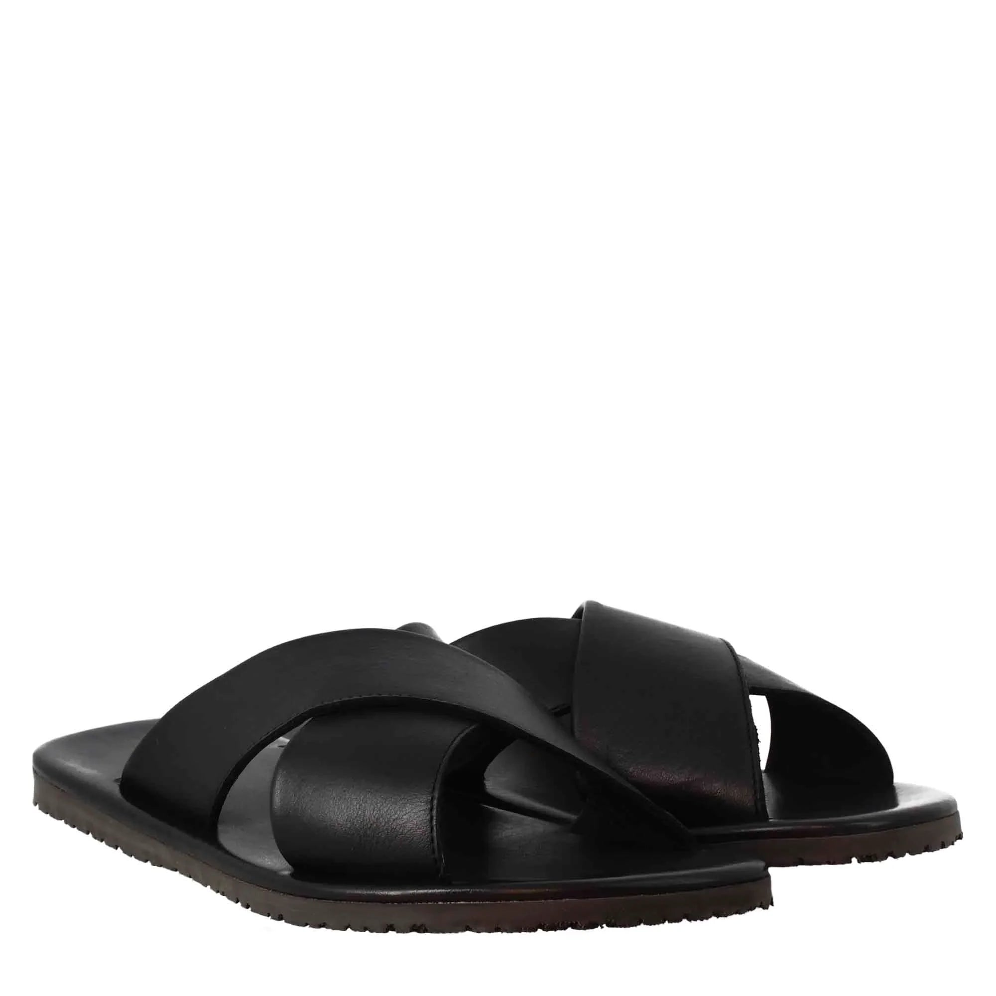 Black Crossed Bands Handmade sandals