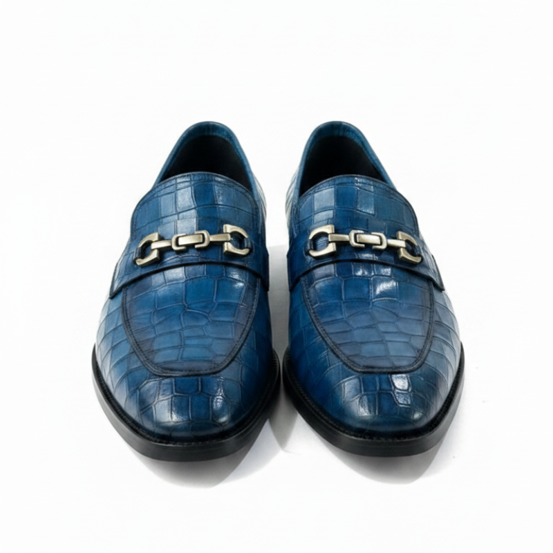 Crocodileäóïtextured Leather Loafers With Metallic Horsebit Ornament