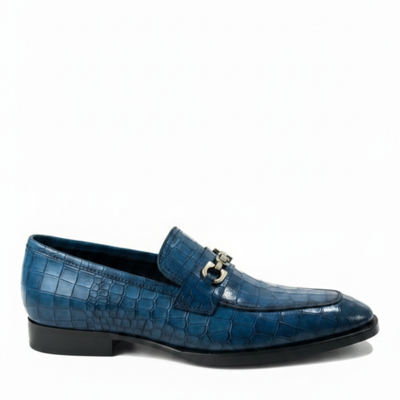 Crocodile textured Leather Loafers With Metallic Horsebit Ornament