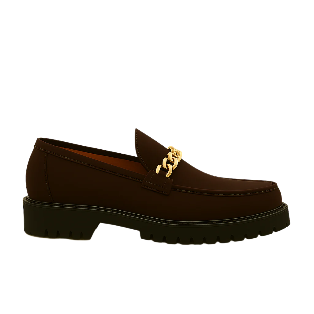 Suede Leather Loafers With Golden Blue Chain