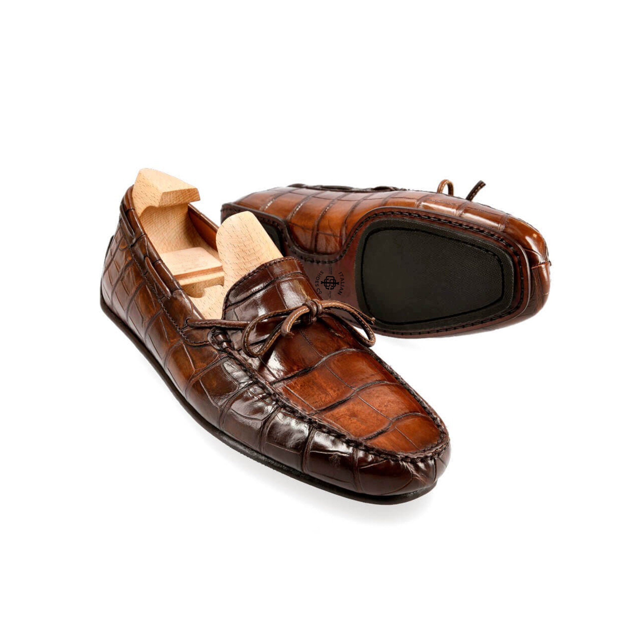 Coffee Alligator Tassel Loafers