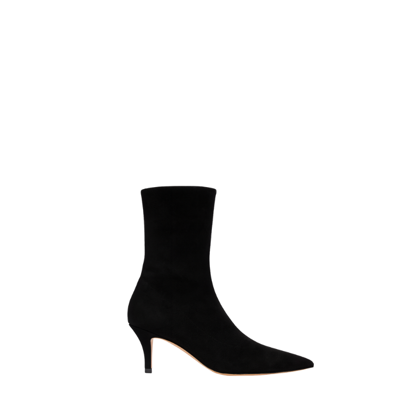 Premium Suede Pointed Toe Ankle Boots with Kitten Heels