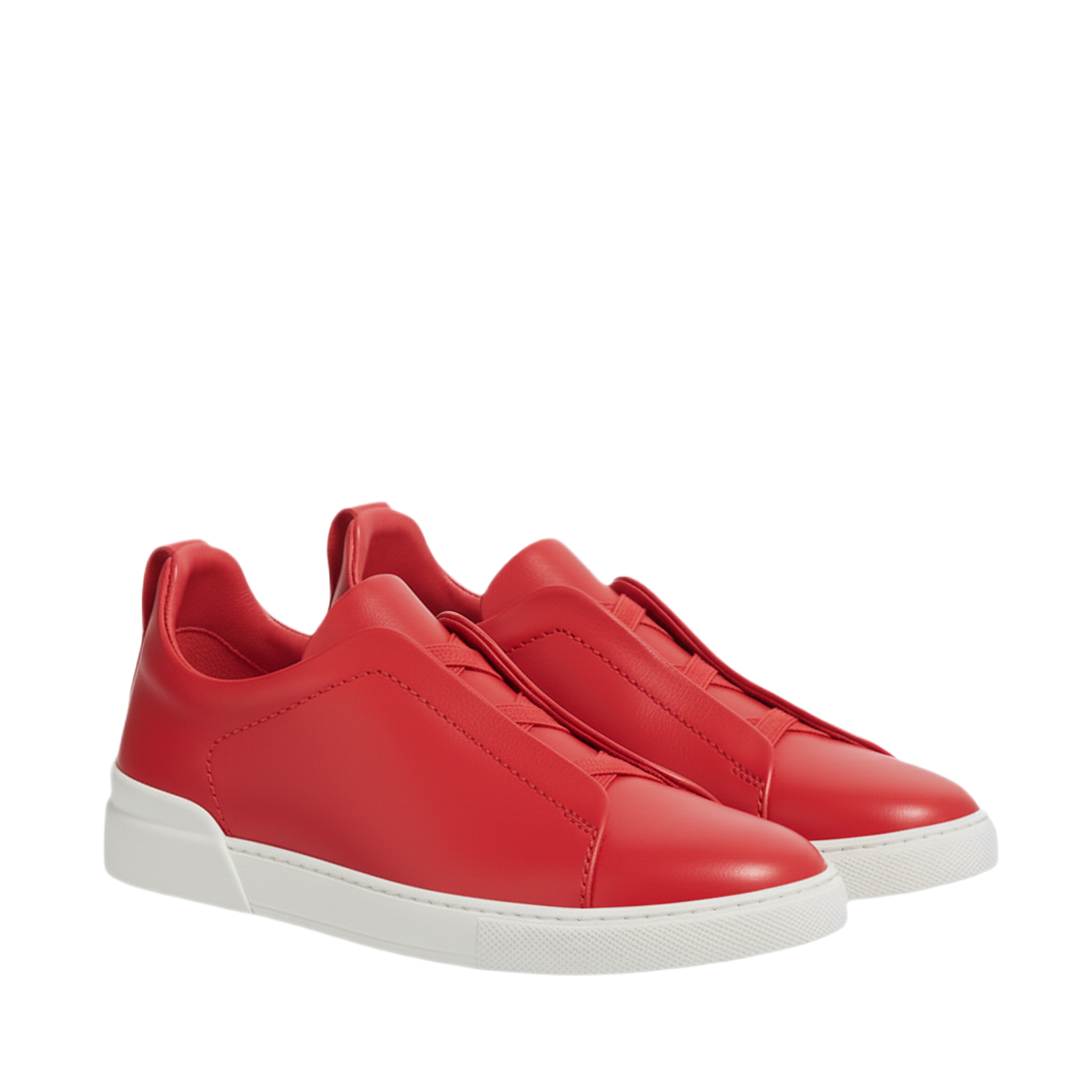 Luxury Edition Triple Stitch Leather Burgundy Sneaker for Men s