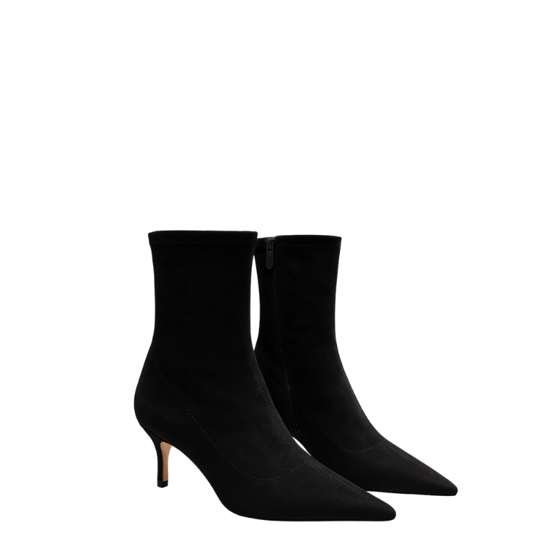 Premium Suede Pointed Toe Ankle Boots with Kitten Heels