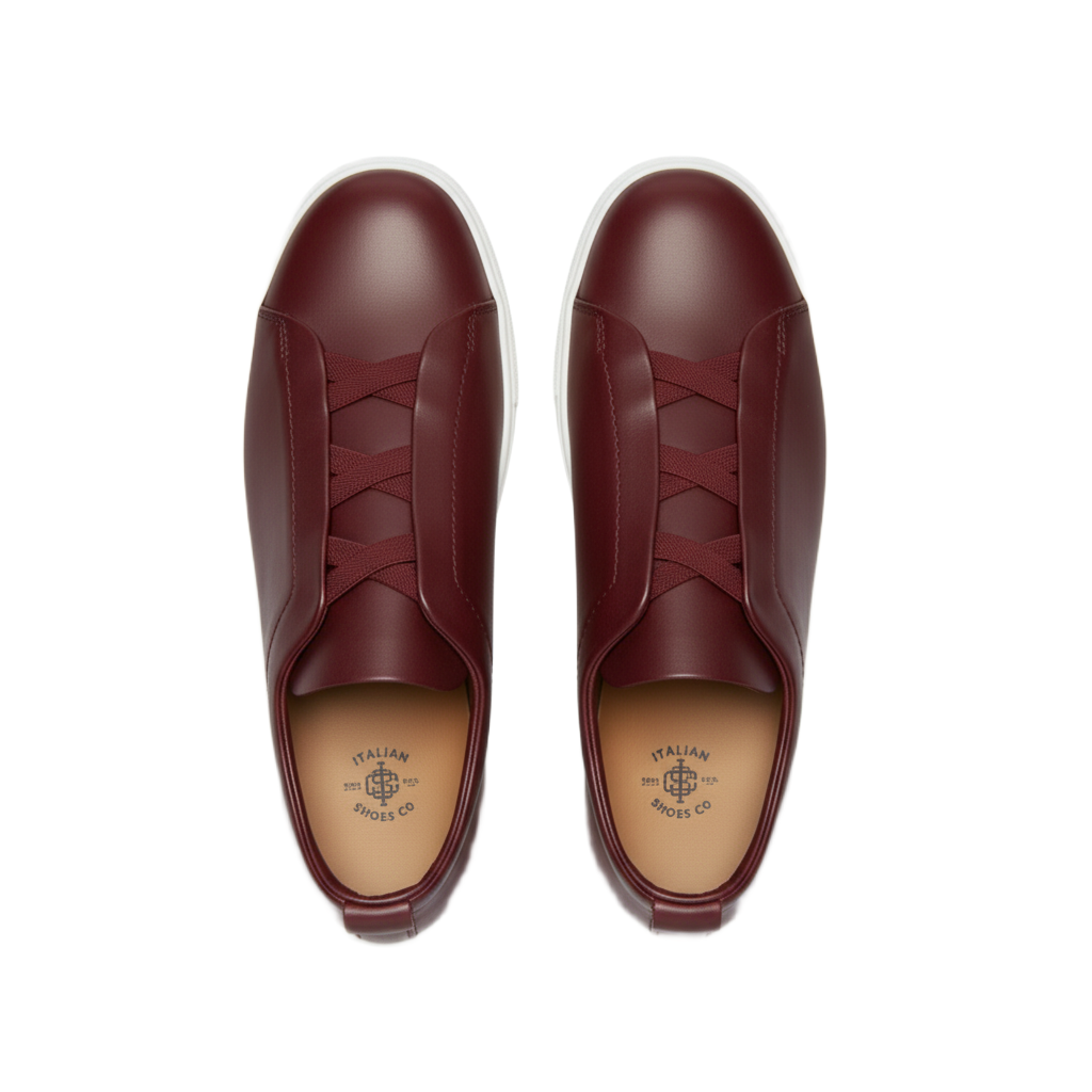 Luxury Edition Triple Stitch Leather Burgundy Sneaker for Men s