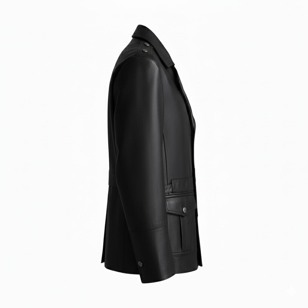 Classic Leather Multi Pocket Leather Coat