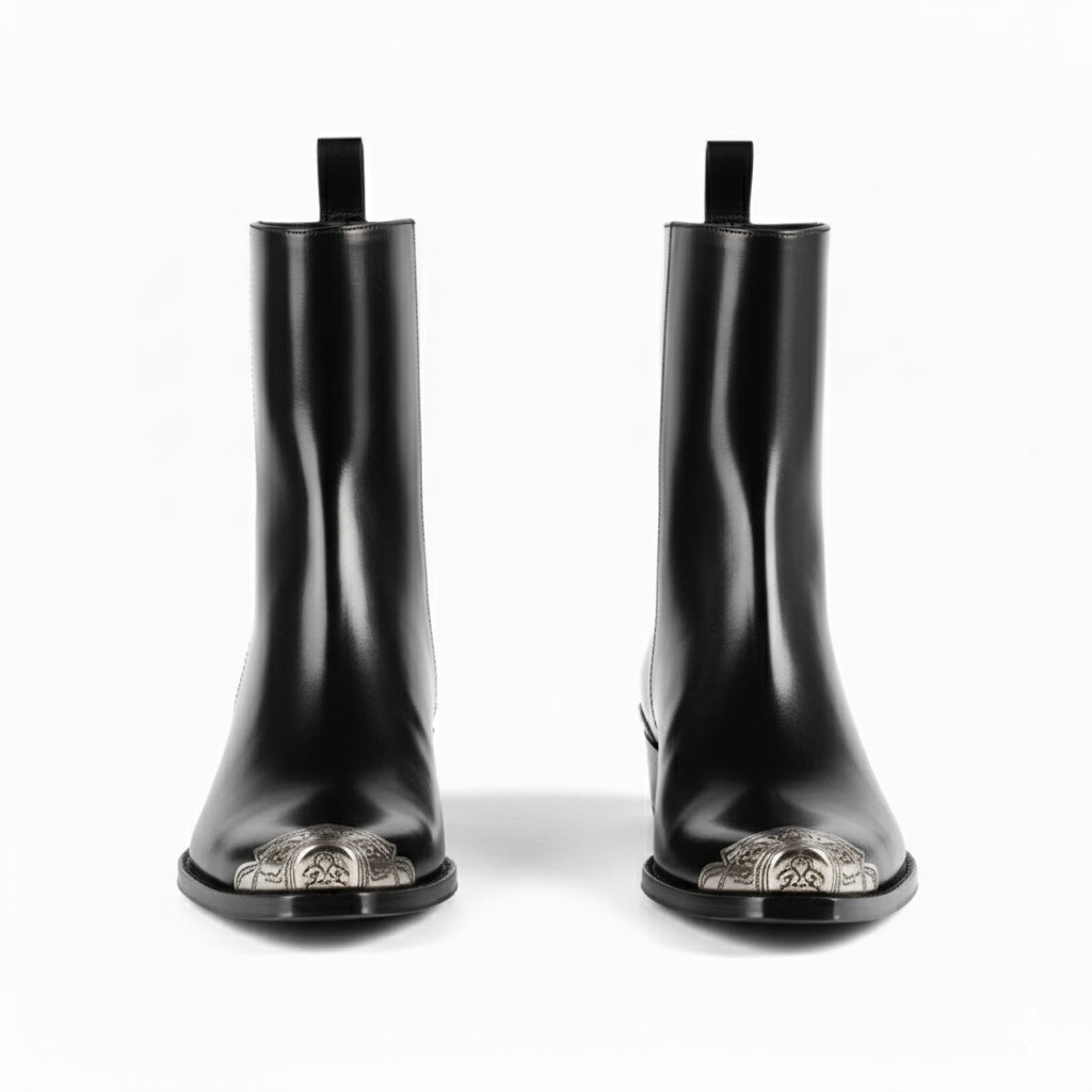 Patent Long Chelsea Boots with Silver Toe