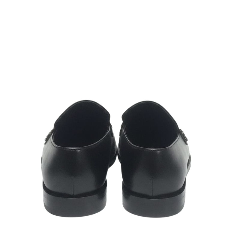 Italian Luxe Silver Emblem Open-Toe Loafers