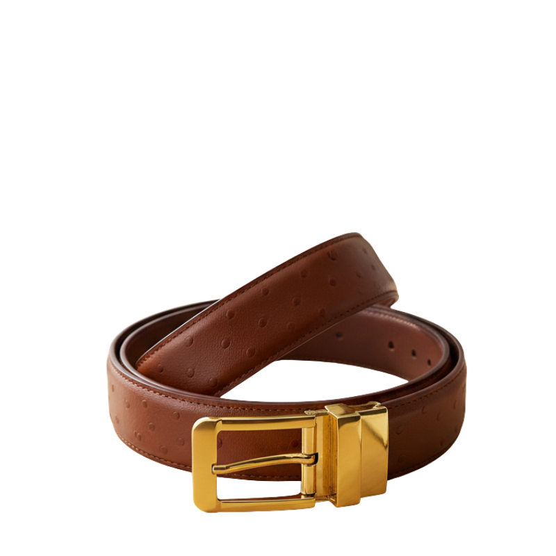 Croco Leather Strap Embossed Finish Belt with Golden Autolock Buckle