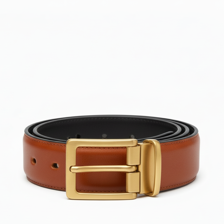 Men Solid Buckle Casual Leather Reversible Belt