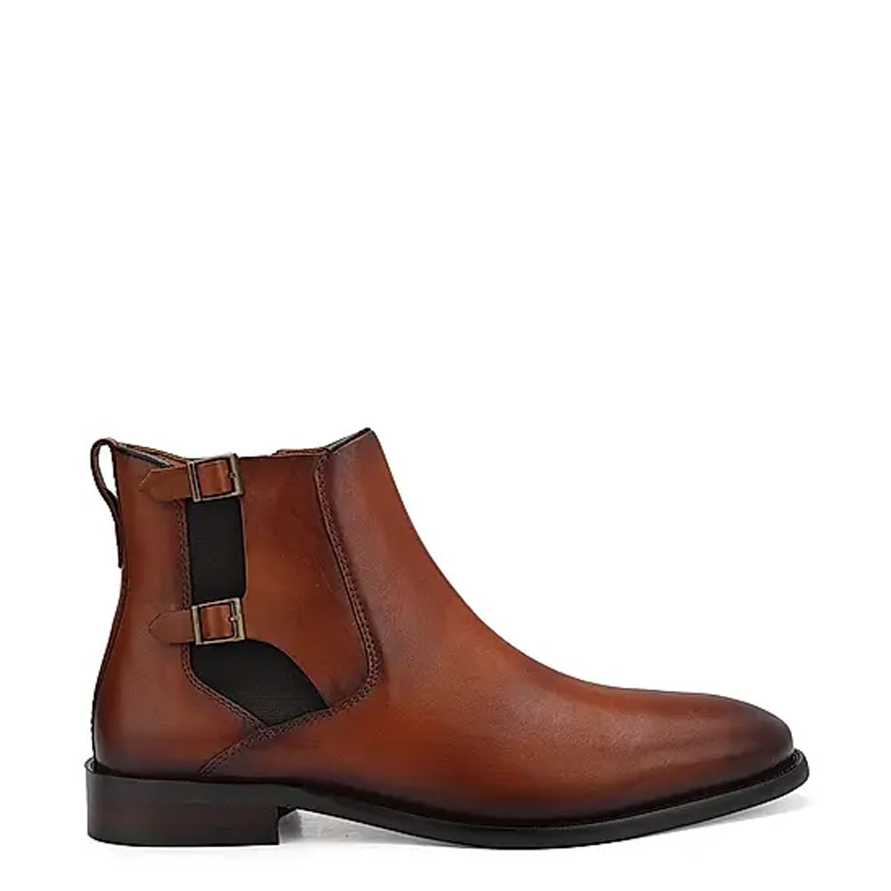 Plain Double Buckle Leather With Side Zipper Boots
