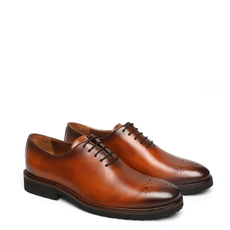 Men Wholecut Lace UP Leather Oxford Tan Brown Shoe