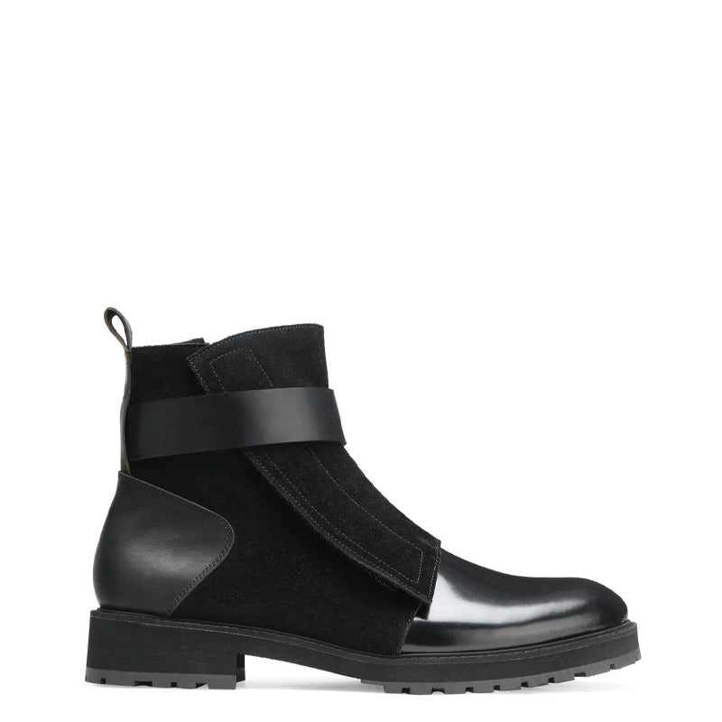 Luxury Design Handmade Suede Leather Side Zipper Boot Black