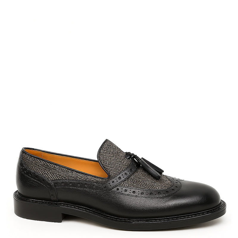 Mens Leather Tassel Loafer with Dual Textured Elegance