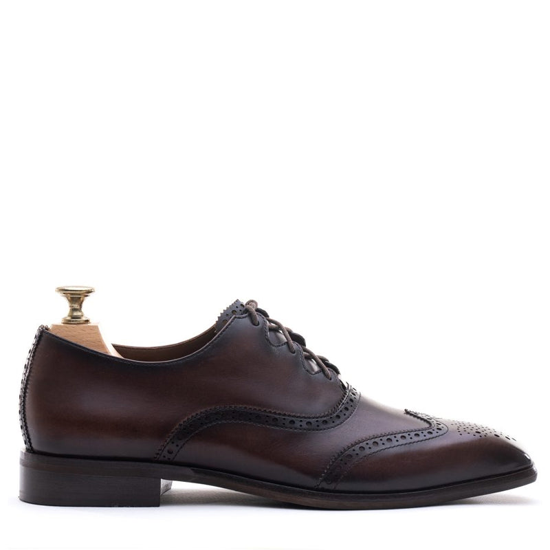 Men Wingtip Whole Cut Leather Oxford Brown Shoe