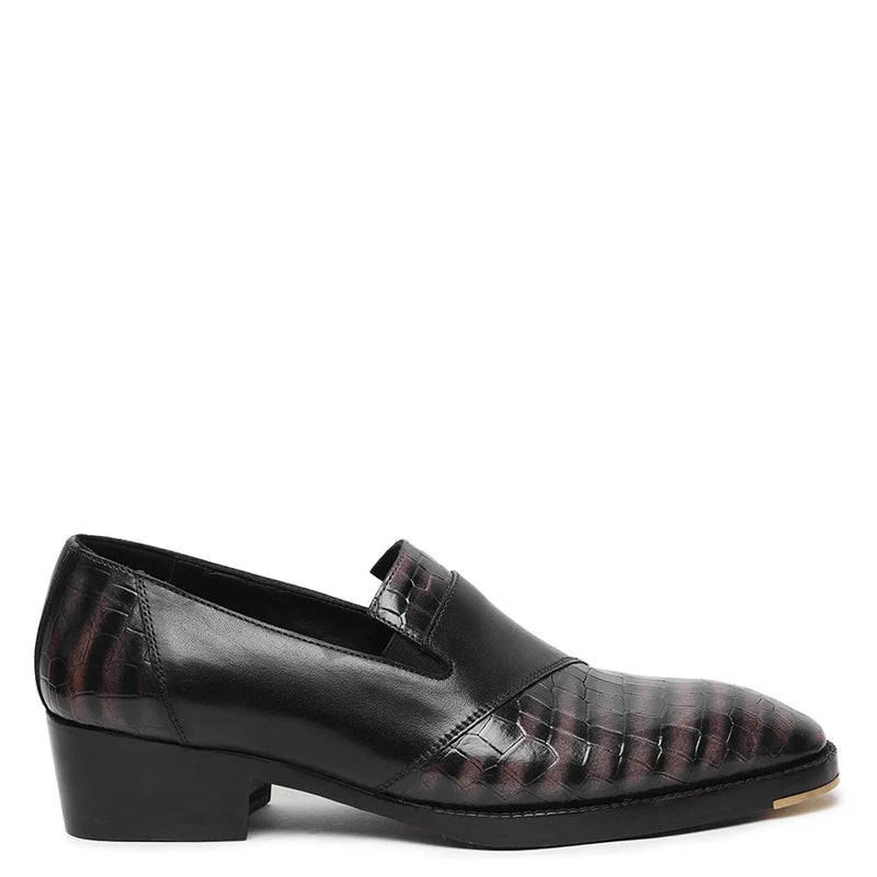Patina Croco Mirror Glossed Cuban Heel Loafer