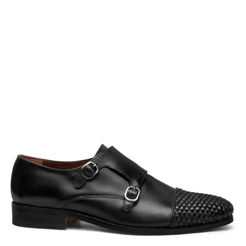Double Monk Woven Leather Cap-Toe Tan Shoe