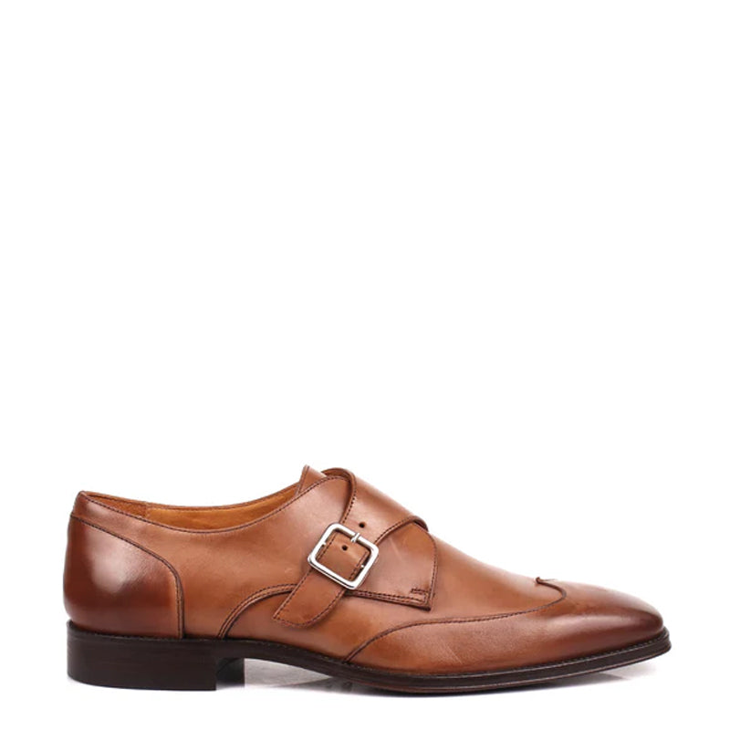 Premium Solid Leather Single Monk Straps Tan Brown Shoe