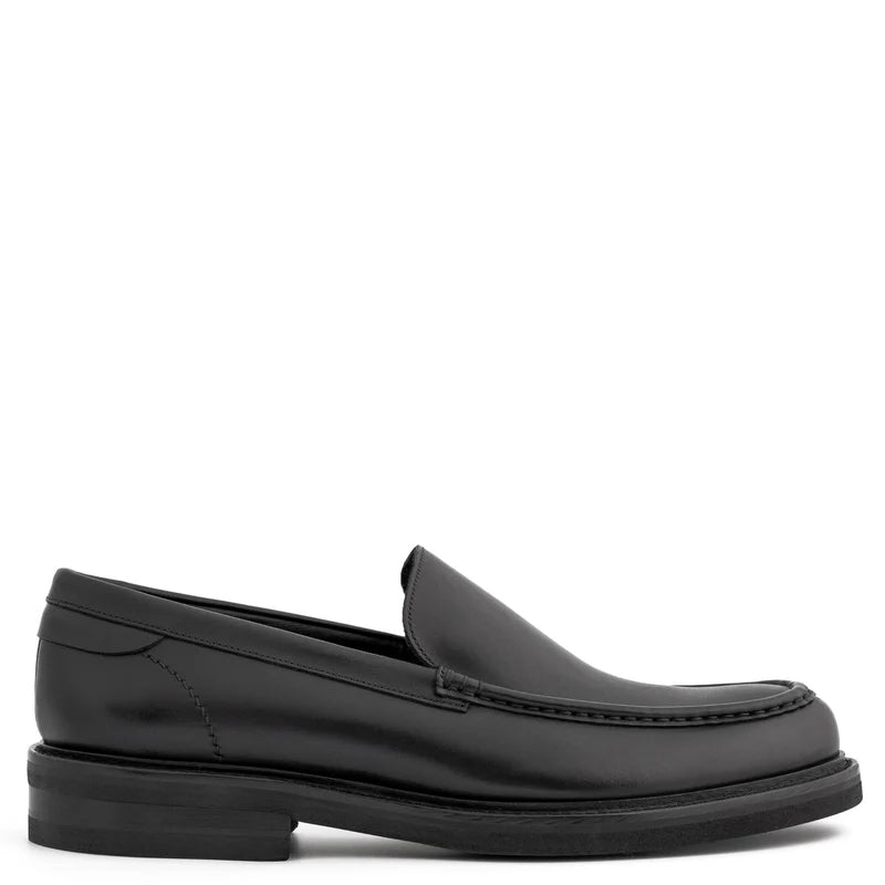 Round Toe Slip On Leather Black Loafer