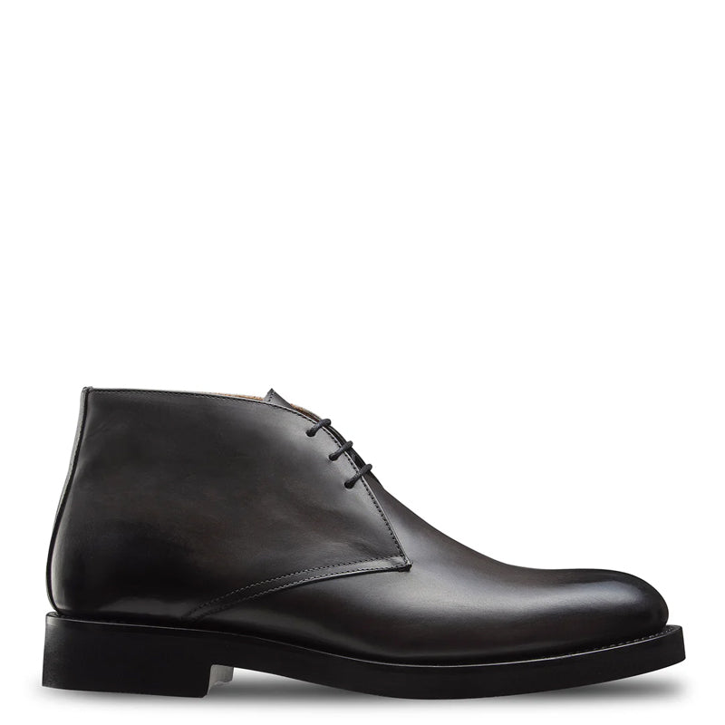 Men Classic Plain Italian Leather Chukkas Boot Black