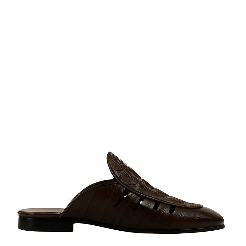 Luxury Choco Brown Crocodile Textured Mule